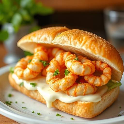Bocadillo de calamares con mayonesa en un pan crujiente