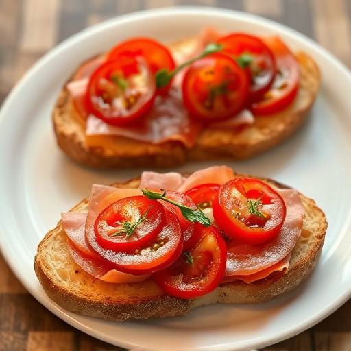 Imagen de unas tostadas con tomate y jam칩n serrano