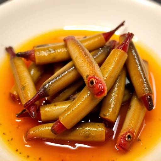 Imagen de unos boquerones en vinagre servidos en un plato peque침o