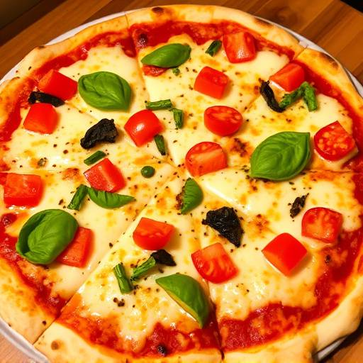 Pizza casera con verduras frescas y queso fundido, reci칠n horneada
