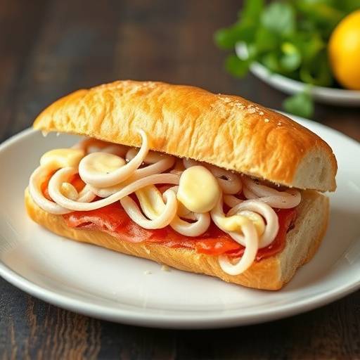 Un delicioso bocadillo de calamares con mayonesa de lim&radic;&ge;n