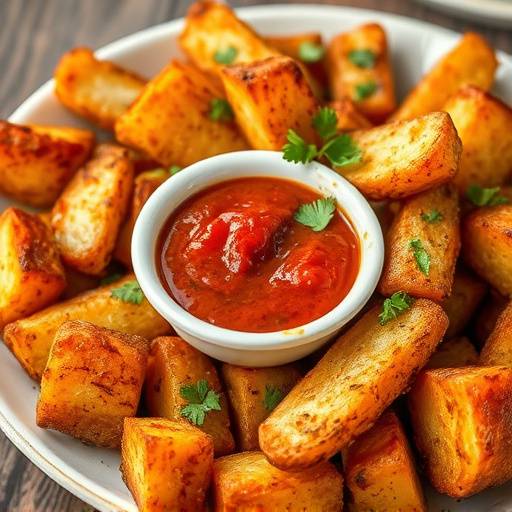 Un plato de crujientes patatas bravas con salsa brava casera