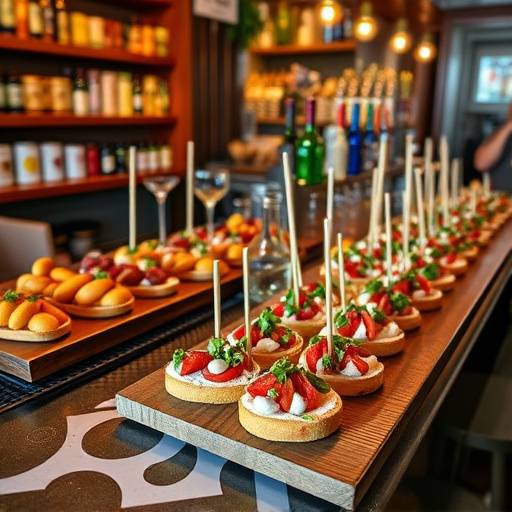 Un surtido de pinchos vascos en una barra de bar