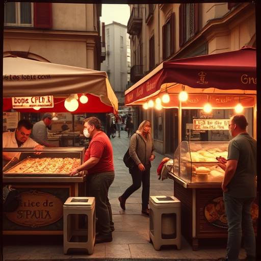 Una antigua fotograf&radic;&ne;a de vendedores ambulantes de comida en una calle espa&radic;&plusmn;ola
